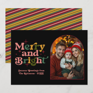 Gold Berry Blush Kiefer Retro-Weihnachtsfamilienfo Feiertagskarte