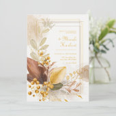 Gold Berry Sienna Leaf Botanical Wedding Einladung (Stehend Vorderseite)