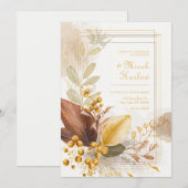 Gold Berry Sienna Leaf Botanical Wedding Einladung (Vorne/Hinten)