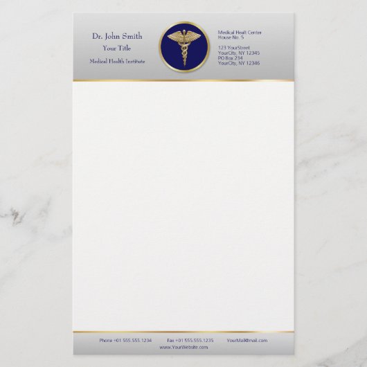 Gold Beruflich Blue Medical Caduceus Briefpapier (Vorderseite)