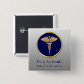 Gold Beruflich Caduceus Blue Medical Button (Vorne & Hinten)