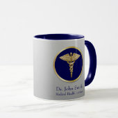 Gold Beruflich Caduceus Medical Blue Tasse (VorderseiteRechts)
