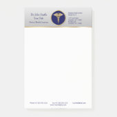 Gold Beruflich Medical Blue Caduceus Post-it Klebezettel (Vorderseite)