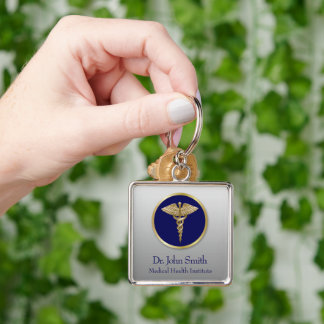 Gold Beruflich Medical Blue Caduceus Schlüsselanhänger