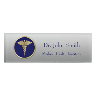 Gold Beruflich Medical Caduceus Blue Namenschild