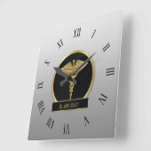 Gold Berufliche Medizin Caduceus Quadratische Wanduhr (Winkel)