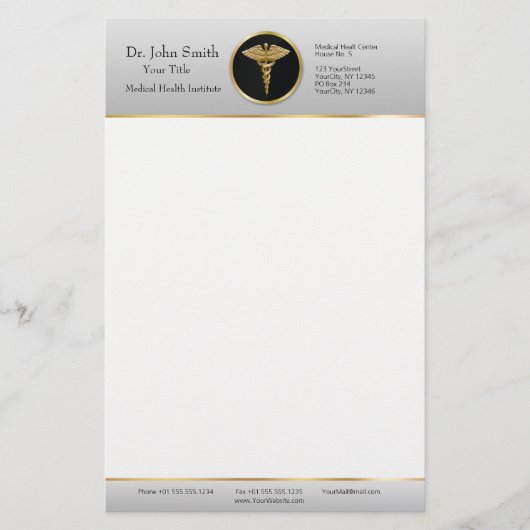 Gold Berufliche Medizin Caduceus - Stationery Briefpapier (Vorderseite)