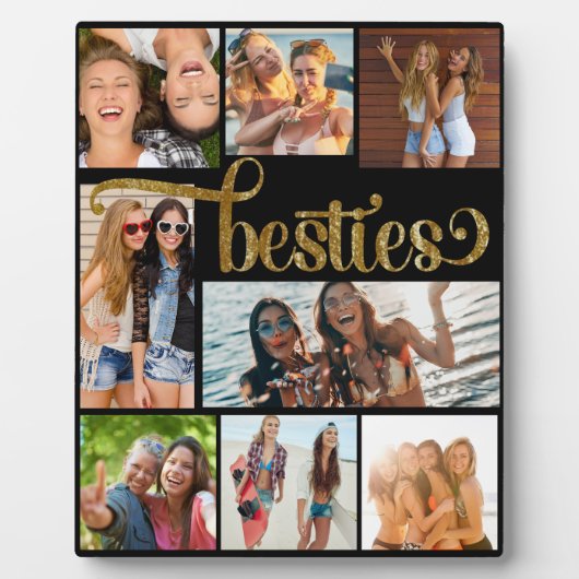 Gold Besties Foto Collage Trendy Script Schriftart Fotoplatte (Vorderseite)