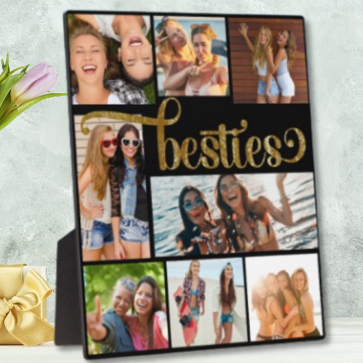Gold Besties Foto Collage Trendy Script Schriftart Fotoplatte