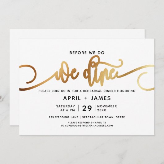 Gold bevor wir essen Probe Dinner Einladung (Vorne/Hinten)