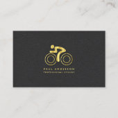 Gold Bicycle Logo Elegante Monogram Black Leather Visitenkarte (Vorderseite)