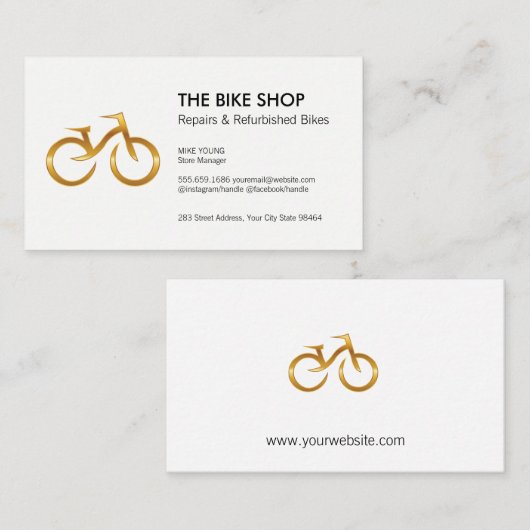 Gold Bicycle Logo | Reparaturgeschäft Terminkarte (Vorne/Hinten)