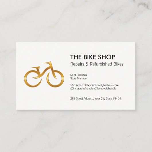 Gold Bicycle Logo | Reparaturgeschäft Terminkarte (Vorderseite)