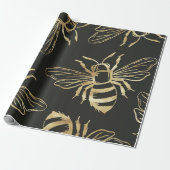 Gold Bienendesign, auf schwarzem Hintergrund. Geschenkpapier (Ungerollt)