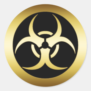 GOLD BIO-HARZARD SYMBOL RUNDER AUFKLEBER