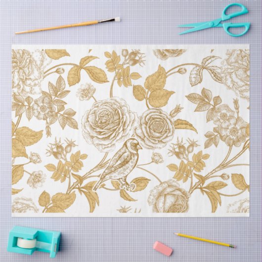 Gold Bird in Gold Bloom Seidenpapier (Basteln)