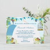 Gold Birdcage Bunting Garden Brautparty Einladung (Stehend Vorderseite)