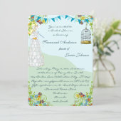 Gold Birdcage Bunting Garden Brautparty Einladung (Stehend Vorderseite)