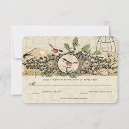 Gold Birdcage Damask Acorn Vintag Love Birds UAWG RSVP Karte