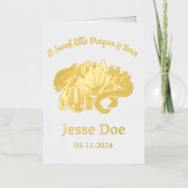 Gold birth card, boy, Dragon, pixel art. 