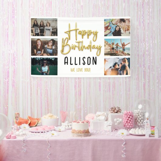 Gold Birthday Balloon Foto Happy Birthday Banner (Party)