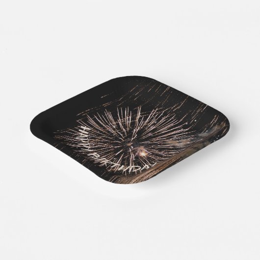 Gold Birthday Fireworks Pappteller (Gewinkelt)