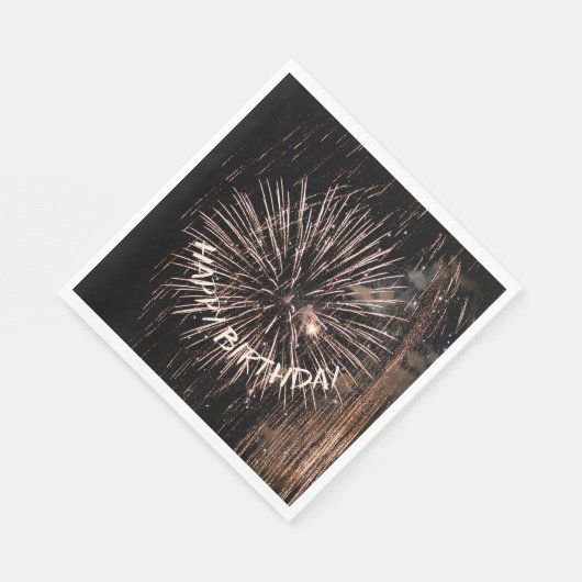 Gold Birthday Fireworks Serviette (Ecke)