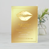 Gold Birthday Kiss Lips Einladung (Stehend vorne)