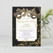 Gold Birthday Masquerade Party Einladung (Stehend Vorderseite)