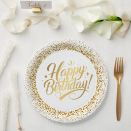Gold Birthday Round Paper Plate Pappteller
