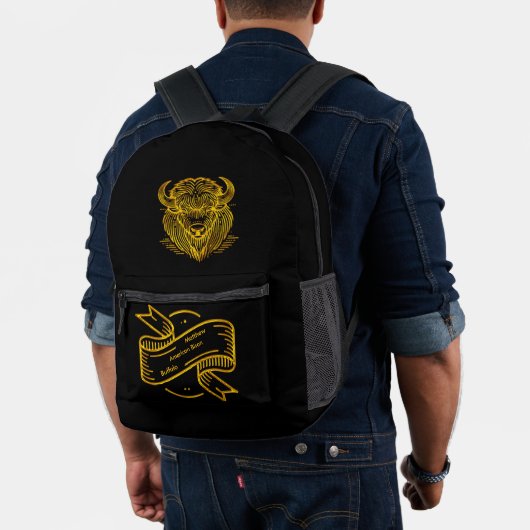 Gold Bison Buffalo Artwork mit aufwändigem Design Bedruckter Rucksack (Insitu (Modell))