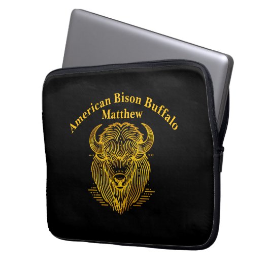 Gold Bison Buffalo Artwork mit aufwändigem Design Laptopschutzhülle (Vorderseite Links)