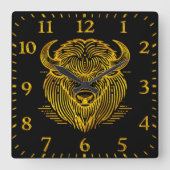 Gold Bison Buffalo Artwork mit aufwändigem Design Quadratische Wanduhr (Vorderseite)