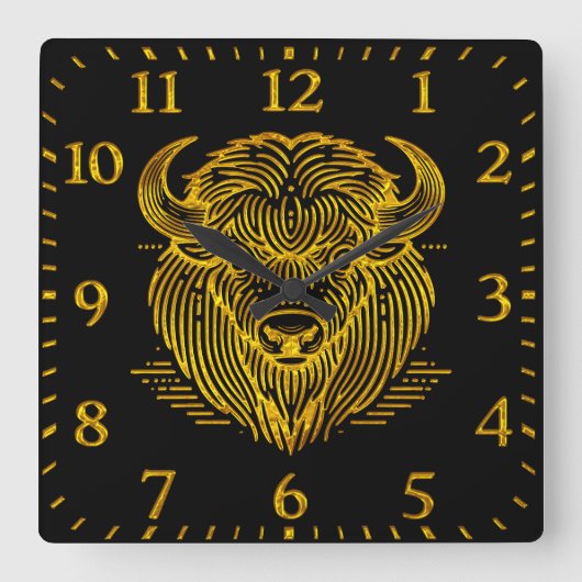 Gold Bison Buffalo Artwork mit aufwändigem Design Quadratische Wanduhr (Vorderseite)