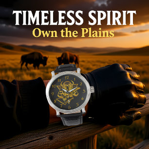 Gold Bison Buffalo Rocken auf Gitarre Armbanduhr