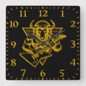 Gold Bison Buffalo Rocken auf Gitarre Quadratische Wanduhr (Vorderseite)