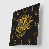 Gold Bison Buffalo Rocken auf Gitarre Quadratische Wanduhr (Winkel)