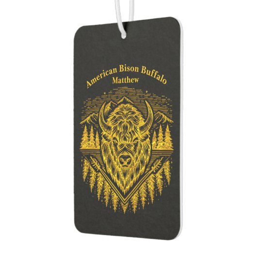 Gold Bison Head mit Bergen und Bäumen Autolufterfrischer (Links)