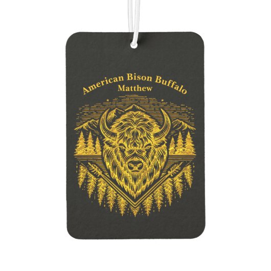 Gold Bison Head mit Bergen und Bäumen Autolufterfrischer (Rückseite)