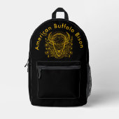 Gold Bison Illustration umgeben von Natur Bedruckter Rucksack (Vorderseite)