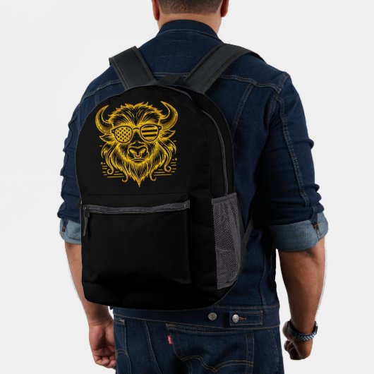 Gold Bison in Sonnenbrillen Illustration Bedruckter Rucksack (Insitu (Modell))