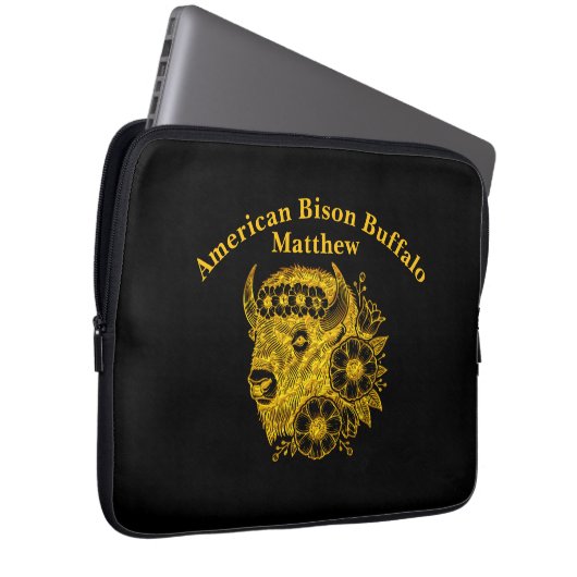 Gold-Bison mit Blume und Foliage Laptopschutzhülle (Vorne Rechts)