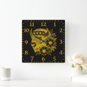 Gold-Bison mit Blume und Foliage Quadratische Wanduhr (Zuhause)