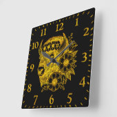 Gold-Bison mit Blume und Foliage Quadratische Wanduhr (Winkel)