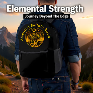 Gold Bison Roaming unter einem Mondlicht Bedruckter Rucksack