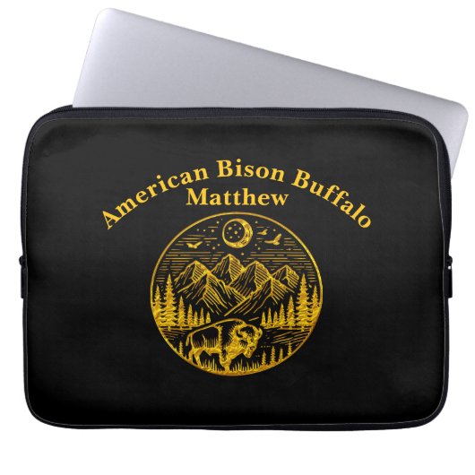 Gold Bison Roaming unter einem Mondlicht Laptopschutzhülle (Vorderseite)