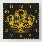 Gold Bison Stampede im Wilden Prärien Quadratische Wanduhr (Vorderseite)
