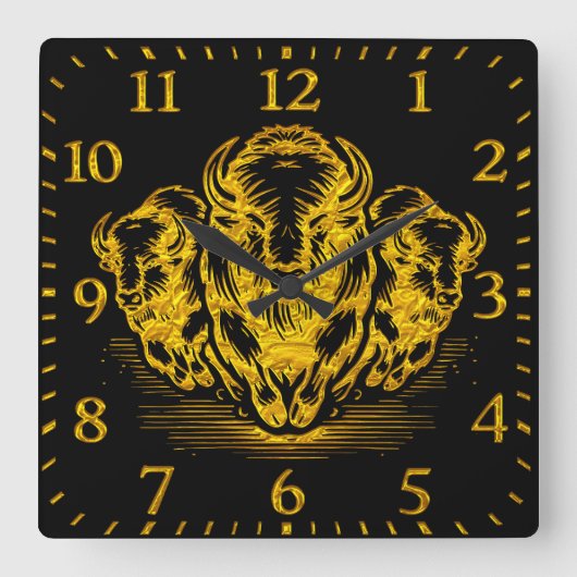 Gold Bison Stampede im Wilden Prärien Quadratische Wanduhr (Vorderseite)