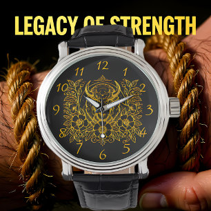 Gold Bison unter den Blume Armbanduhr