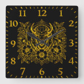 Gold Bison unter den Blume Quadratische Wanduhr (Vorderseite)